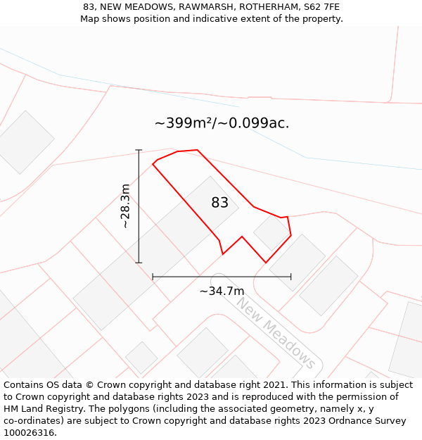 83, NEW MEADOWS, RAWMARSH, ROTHERHAM, S62 7FE: Plot and title map