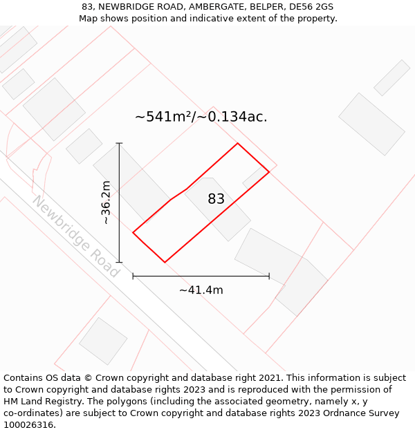 83, NEWBRIDGE ROAD, AMBERGATE, BELPER, DE56 2GS: Plot and title map