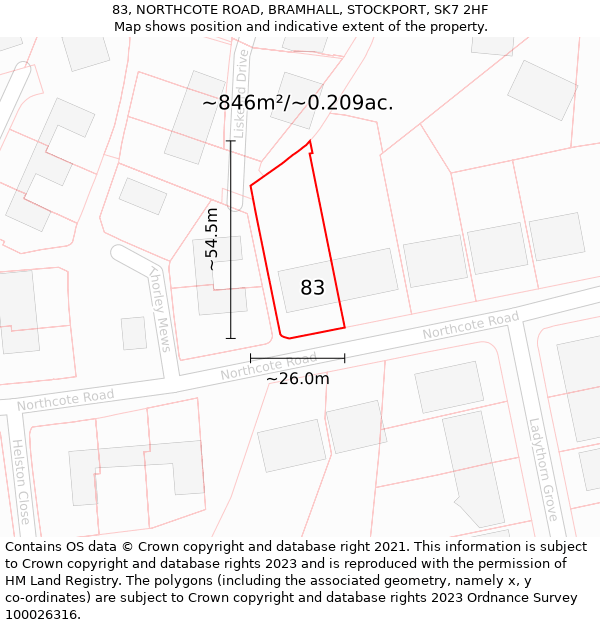 83, NORTHCOTE ROAD, BRAMHALL, STOCKPORT, SK7 2HF: Plot and title map