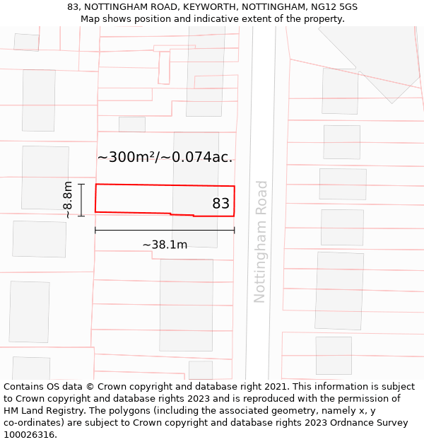 83, NOTTINGHAM ROAD, KEYWORTH, NOTTINGHAM, NG12 5GS: Plot and title map