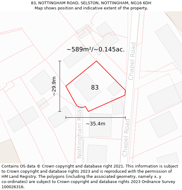 83, NOTTINGHAM ROAD, SELSTON, NOTTINGHAM, NG16 6DH: Plot and title map