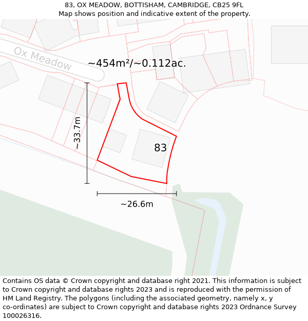 83, OX MEADOW, BOTTISHAM, CAMBRIDGE, CB25 9FL: Plot and title map