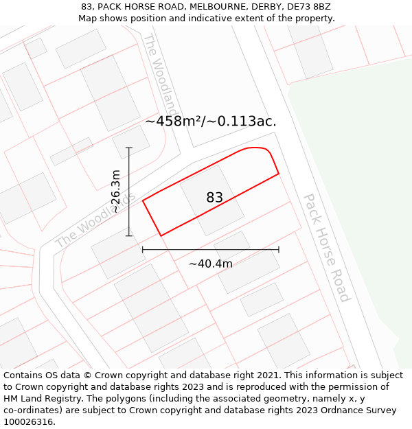 83, PACK HORSE ROAD, MELBOURNE, DERBY, DE73 8BZ: Plot and title map