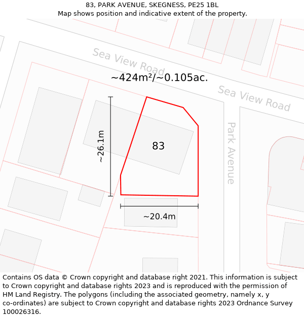 83, PARK AVENUE, SKEGNESS, PE25 1BL: Plot and title map