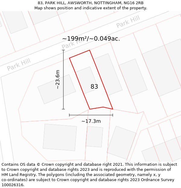 83, PARK HILL, AWSWORTH, NOTTINGHAM, NG16 2RB: Plot and title map