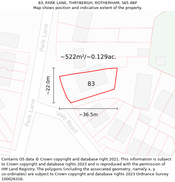 83, PARK LANE, THRYBERGH, ROTHERHAM, S65 4BP: Plot and title map