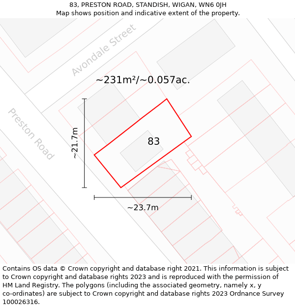 83, PRESTON ROAD, STANDISH, WIGAN, WN6 0JH: Plot and title map