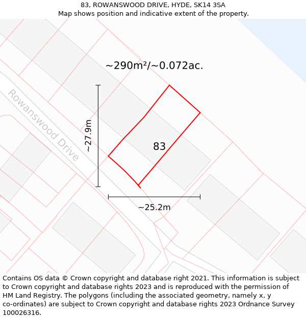 83, ROWANSWOOD DRIVE, HYDE, SK14 3SA: Plot and title map