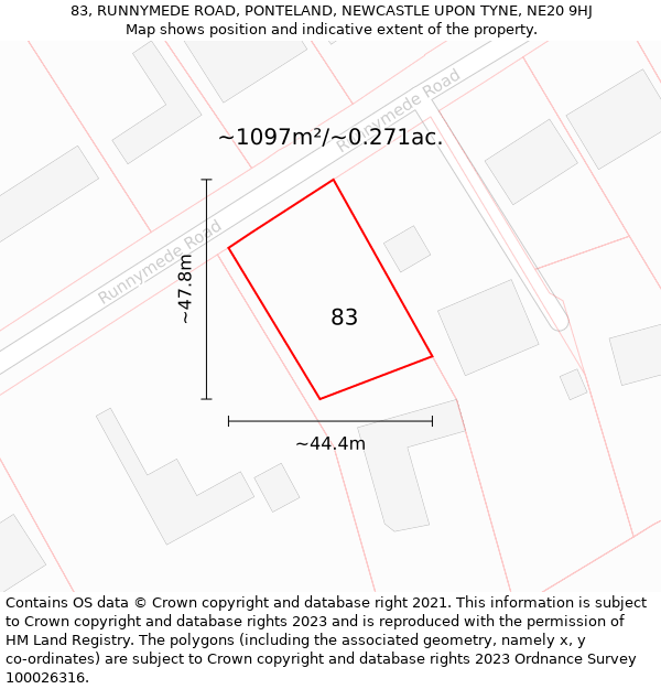 83, RUNNYMEDE ROAD, PONTELAND, NEWCASTLE UPON TYNE, NE20 9HJ: Plot and title map