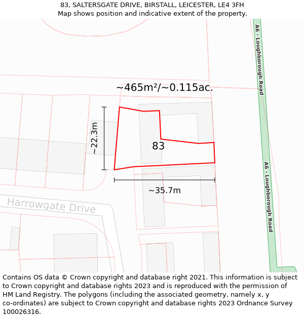 83, SALTERSGATE DRIVE, BIRSTALL, LEICESTER, LE4 3FH: Plot and title map