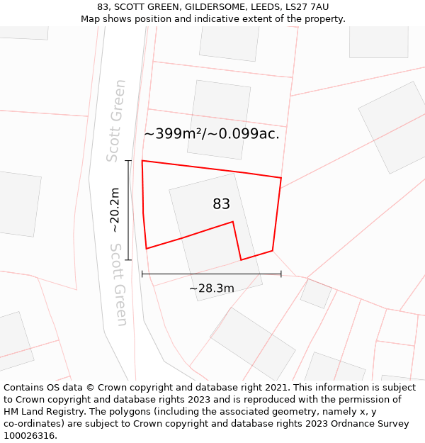 83, SCOTT GREEN, GILDERSOME, LEEDS, LS27 7AU: Plot and title map