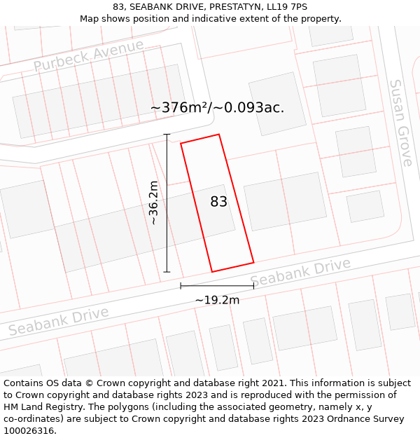 83, SEABANK DRIVE, PRESTATYN, LL19 7PS: Plot and title map