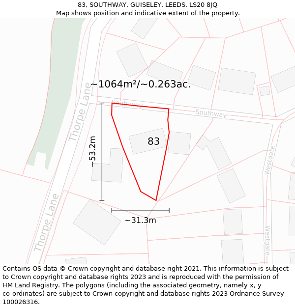 83, SOUTHWAY, GUISELEY, LEEDS, LS20 8JQ: Plot and title map