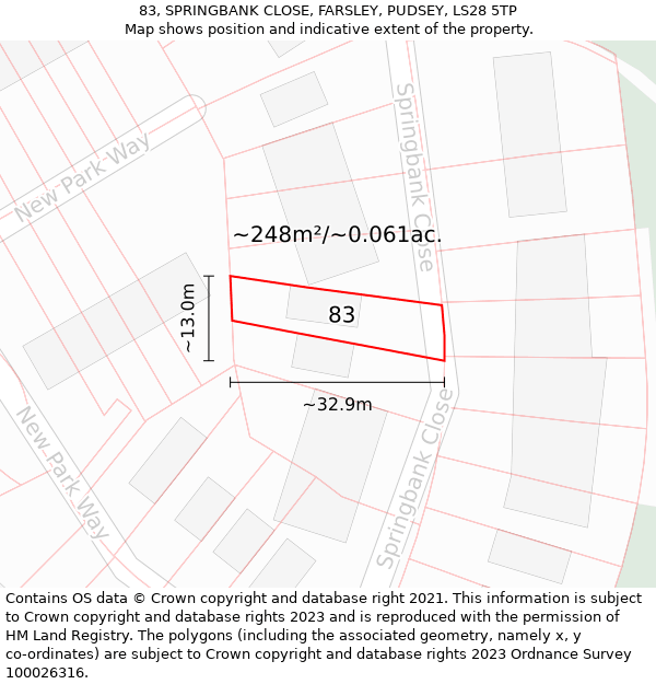 83, SPRINGBANK CLOSE, FARSLEY, PUDSEY, LS28 5TP: Plot and title map
