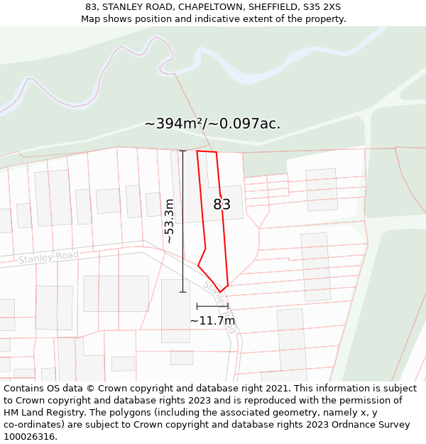 83, STANLEY ROAD, CHAPELTOWN, SHEFFIELD, S35 2XS: Plot and title map