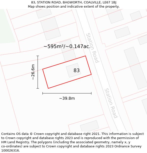 83, STATION ROAD, BAGWORTH, COALVILLE, LE67 1BJ: Plot and title map