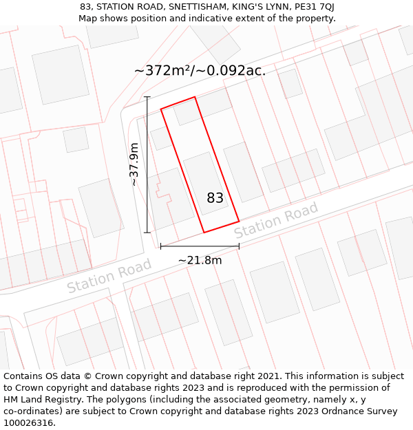 83, STATION ROAD, SNETTISHAM, KING'S LYNN, PE31 7QJ: Plot and title map