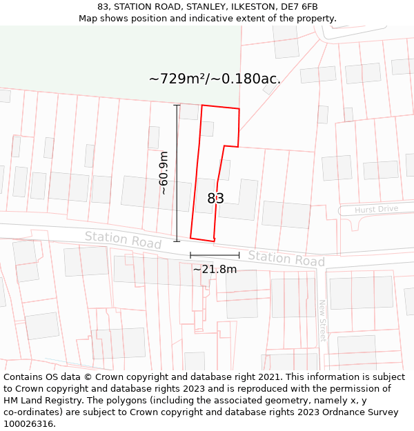 83, STATION ROAD, STANLEY, ILKESTON, DE7 6FB: Plot and title map