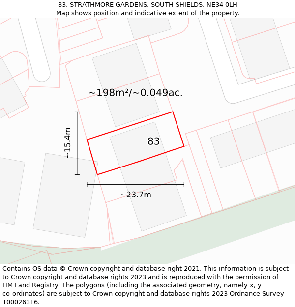 83, STRATHMORE GARDENS, SOUTH SHIELDS, NE34 0LH: Plot and title map