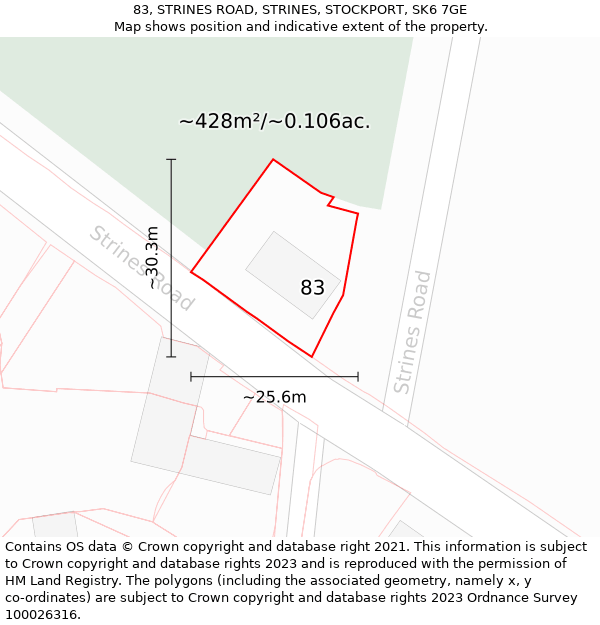 83, STRINES ROAD, STRINES, STOCKPORT, SK6 7GE: Plot and title map
