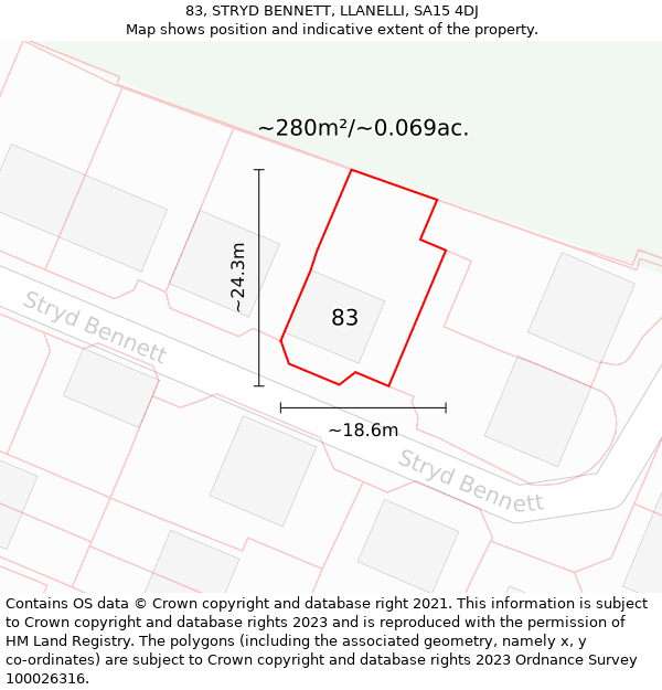 83, STRYD BENNETT, LLANELLI, SA15 4DJ: Plot and title map