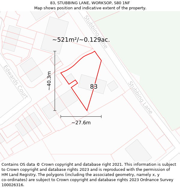 83, STUBBING LANE, WORKSOP, S80 1NF: Plot and title map