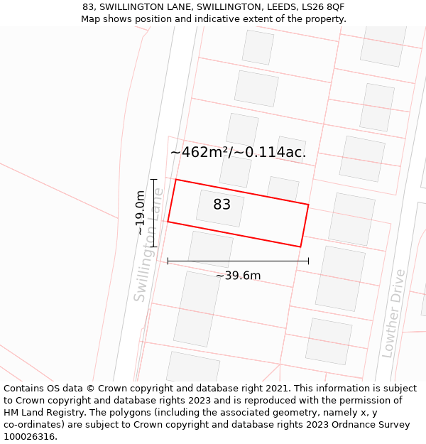 83, SWILLINGTON LANE, SWILLINGTON, LEEDS, LS26 8QF: Plot and title map