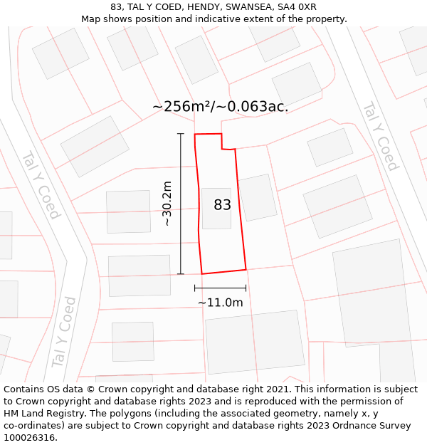 83, TAL Y COED, HENDY, SWANSEA, SA4 0XR: Plot and title map