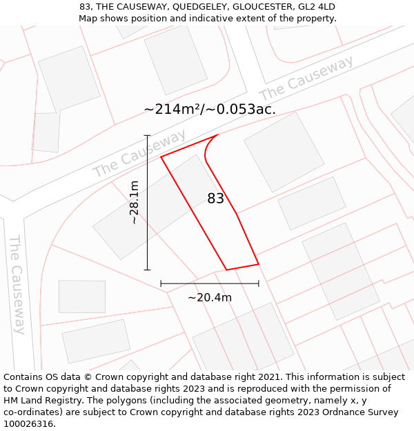 83, THE CAUSEWAY, QUEDGELEY, GLOUCESTER, GL2 4LD: Plot and title map