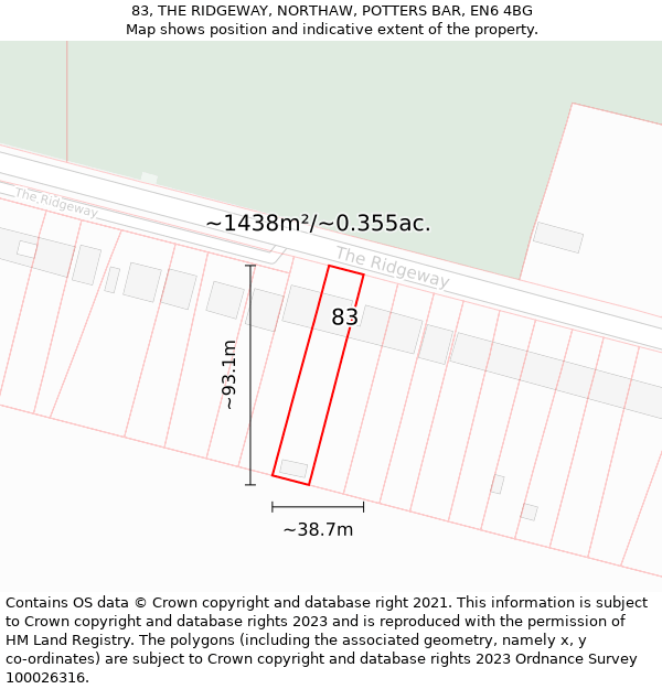 83, THE RIDGEWAY, NORTHAW, POTTERS BAR, EN6 4BG: Plot and title map