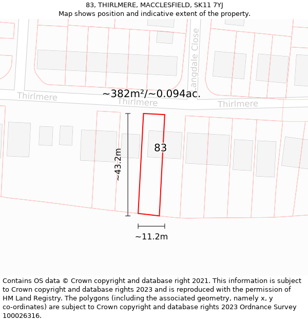 83, THIRLMERE, MACCLESFIELD, SK11 7YJ: Plot and title map