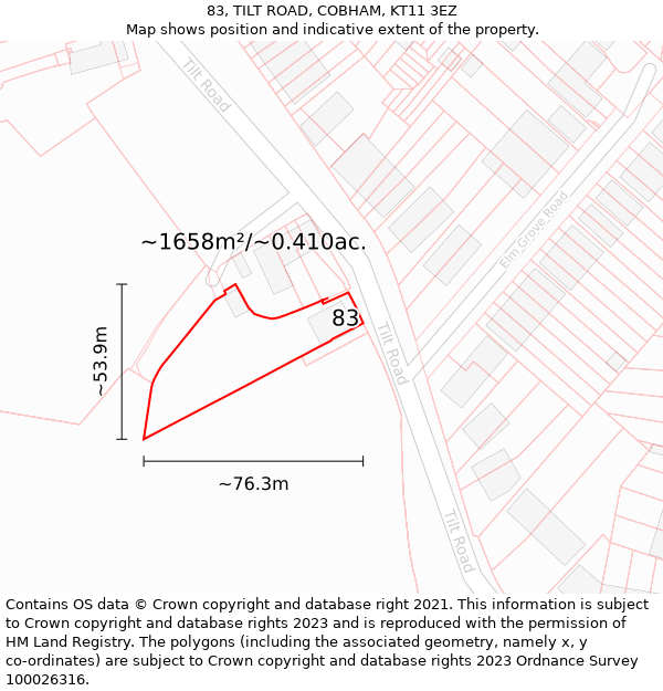 83, TILT ROAD, COBHAM, KT11 3EZ: Plot and title map