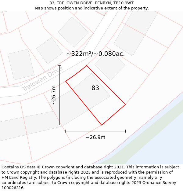 83, TRELOWEN DRIVE, PENRYN, TR10 9WT: Plot and title map