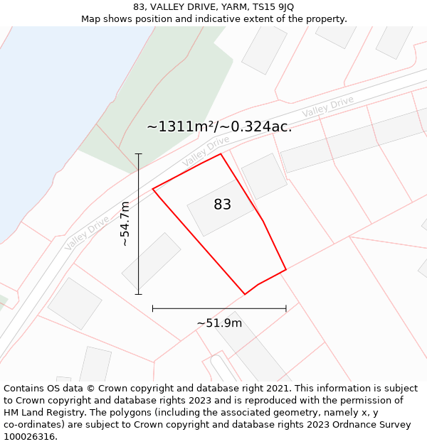 83, VALLEY DRIVE, YARM, TS15 9JQ: Plot and title map