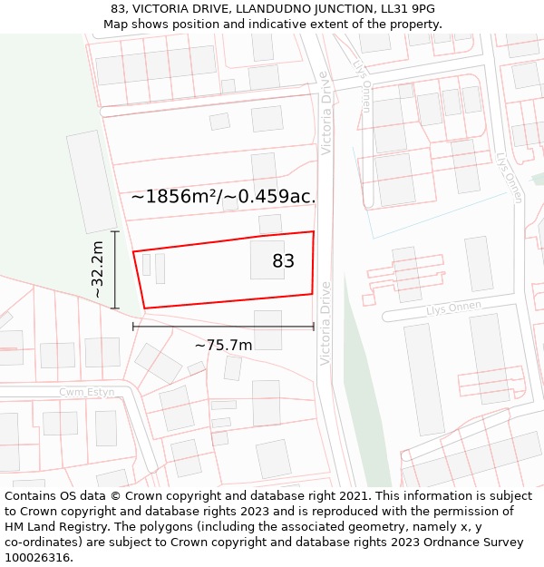 83, VICTORIA DRIVE, LLANDUDNO JUNCTION, LL31 9PG: Plot and title map