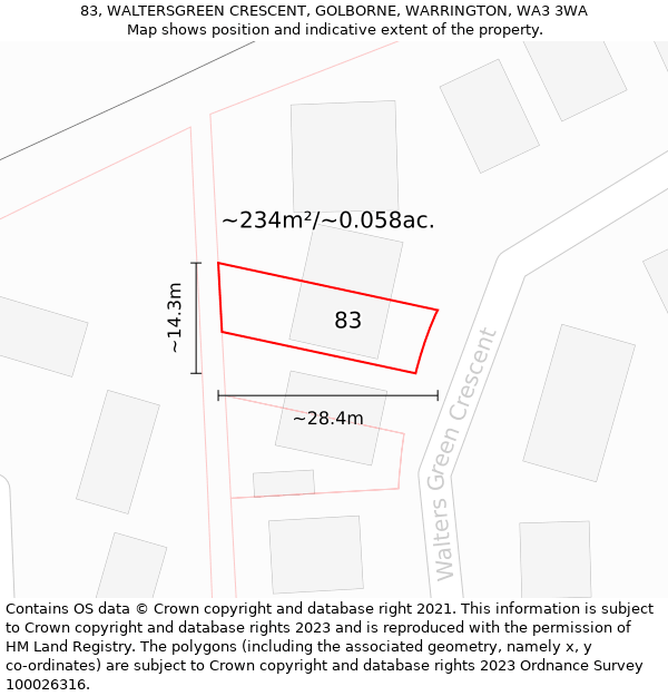 83, WALTERSGREEN CRESCENT, GOLBORNE, WARRINGTON, WA3 3WA: Plot and title map