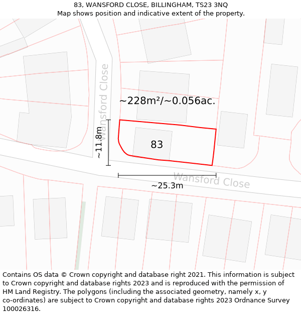 83, WANSFORD CLOSE, BILLINGHAM, TS23 3NQ: Plot and title map