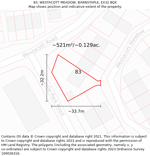 83, WESTACOTT MEADOW, BARNSTAPLE, EX32 8QX: Plot and title map