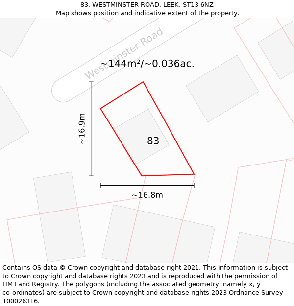 83, WESTMINSTER ROAD, LEEK, ST13 6NZ: Plot and title map