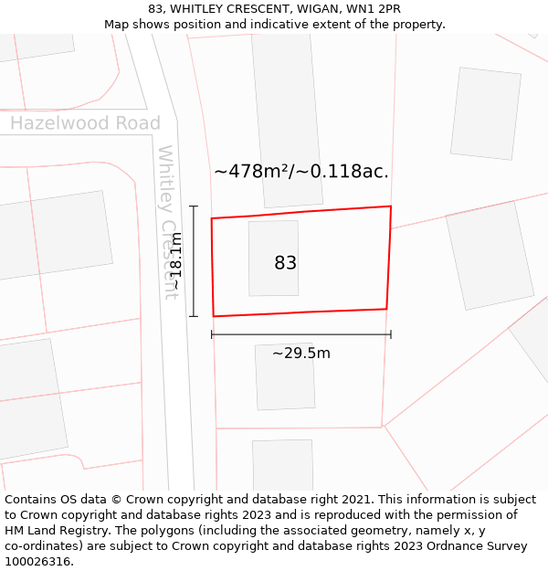 83, WHITLEY CRESCENT, WIGAN, WN1 2PR: Plot and title map