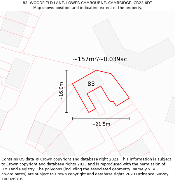 83, WOODFIELD LANE, LOWER CAMBOURNE, CAMBRIDGE, CB23 6DT: Plot and title map