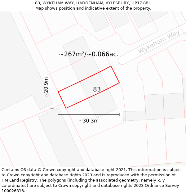 83, WYKEHAM WAY, HADDENHAM, AYLESBURY, HP17 8BU: Plot and title map