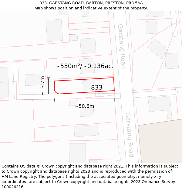 833, GARSTANG ROAD, BARTON, PRESTON, PR3 5AA: Plot and title map