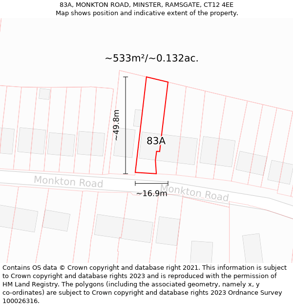 83A, MONKTON ROAD, MINSTER, RAMSGATE, CT12 4EE: Plot and title map