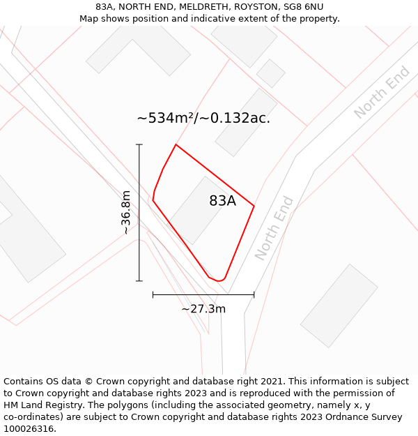 83A, NORTH END, MELDRETH, ROYSTON, SG8 6NU: Plot and title map