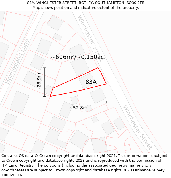 83A, WINCHESTER STREET, BOTLEY, SOUTHAMPTON, SO30 2EB: Plot and title map