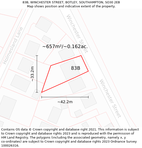 83B, WINCHESTER STREET, BOTLEY, SOUTHAMPTON, SO30 2EB: Plot and title map