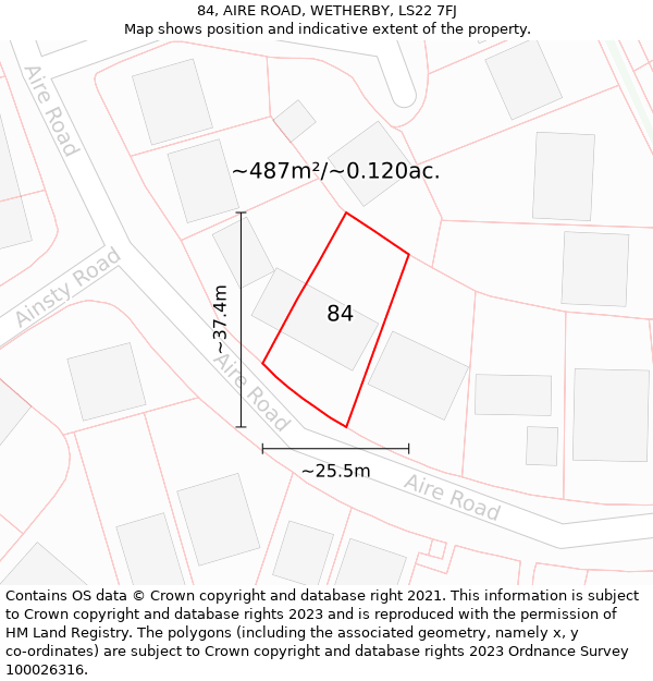 84, AIRE ROAD, WETHERBY, LS22 7FJ: Plot and title map