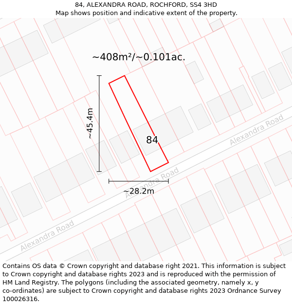 84, ALEXANDRA ROAD, ROCHFORD, SS4 3HD: Plot and title map