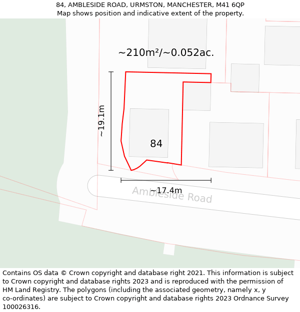 84, AMBLESIDE ROAD, URMSTON, MANCHESTER, M41 6QP: Plot and title map